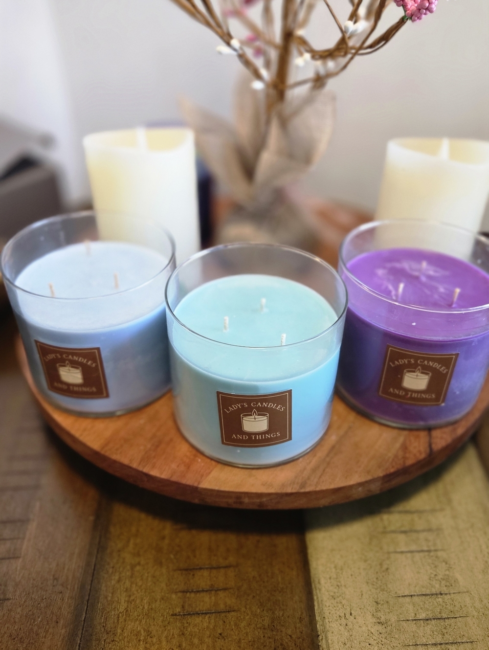 Three Handmade Three Wick Candles-Lightly Scented Home Decor